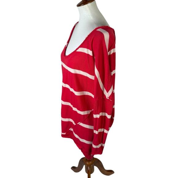 Free People Upstate Red Striped Long Sleeve V-neck Dolman Tee Size L - Picture 3 of 6